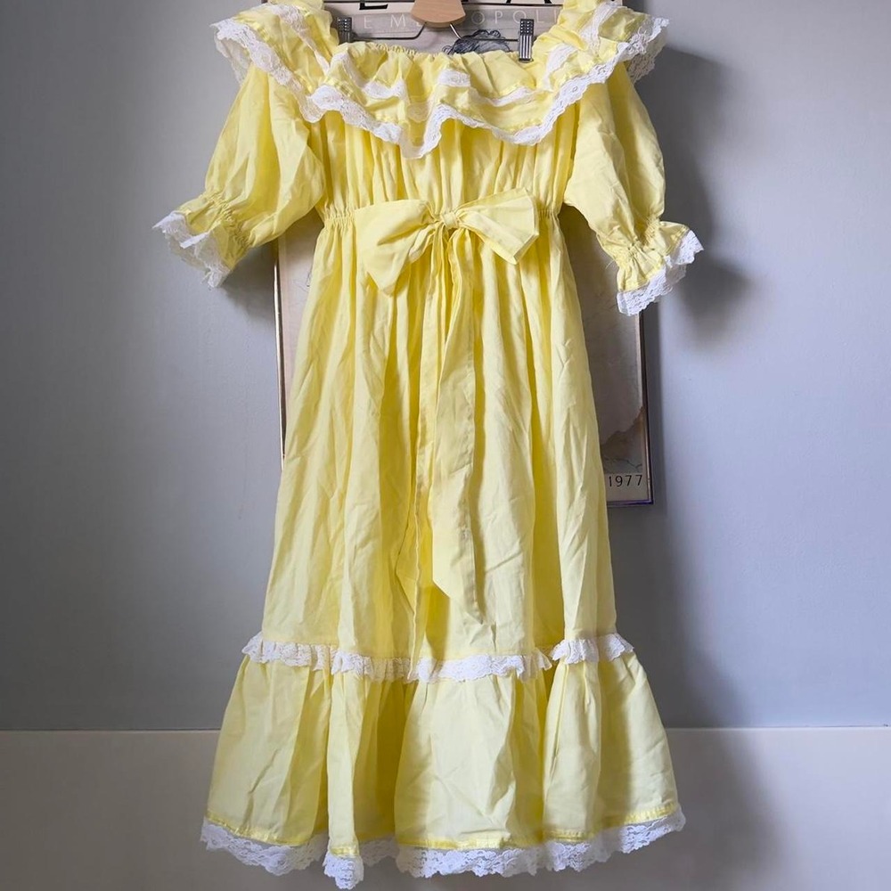 Vintage Handmade 70s Cottagecore Prairie Milkmaid Coquette Bib Dress Womens S/M